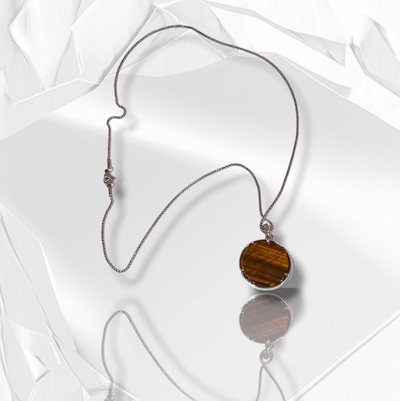 Stainless Steel Necklace Reversible Tree Of Life/Tiger's Eye Gemstone Pendant - Picture 5 of 16